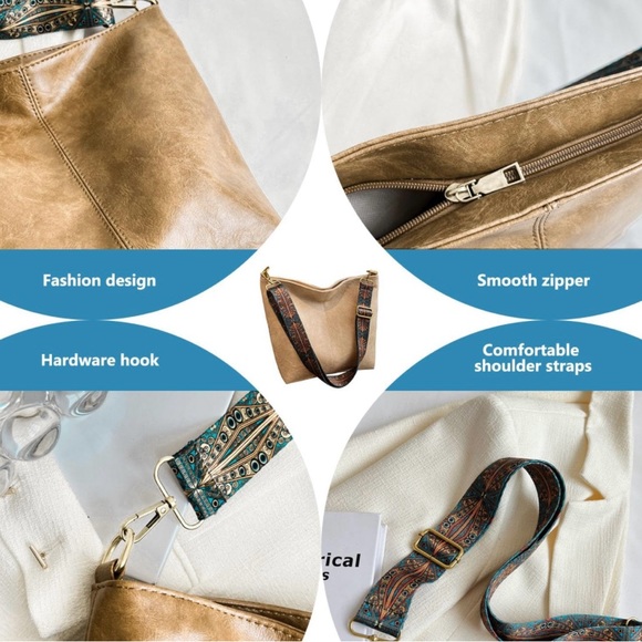 Boho hobo crossbody - winter white / beige - vegan leather - guitar strap - Picture 5 of 5